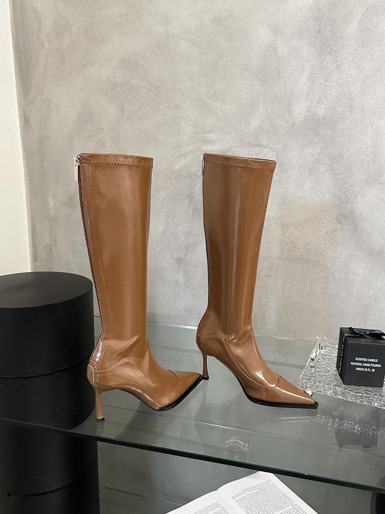 Осень/Зима 2025 Французская Мода Острый Носок Шпилька Высокий Каблук Стройнящие Сексуальные Длинные Сапоги