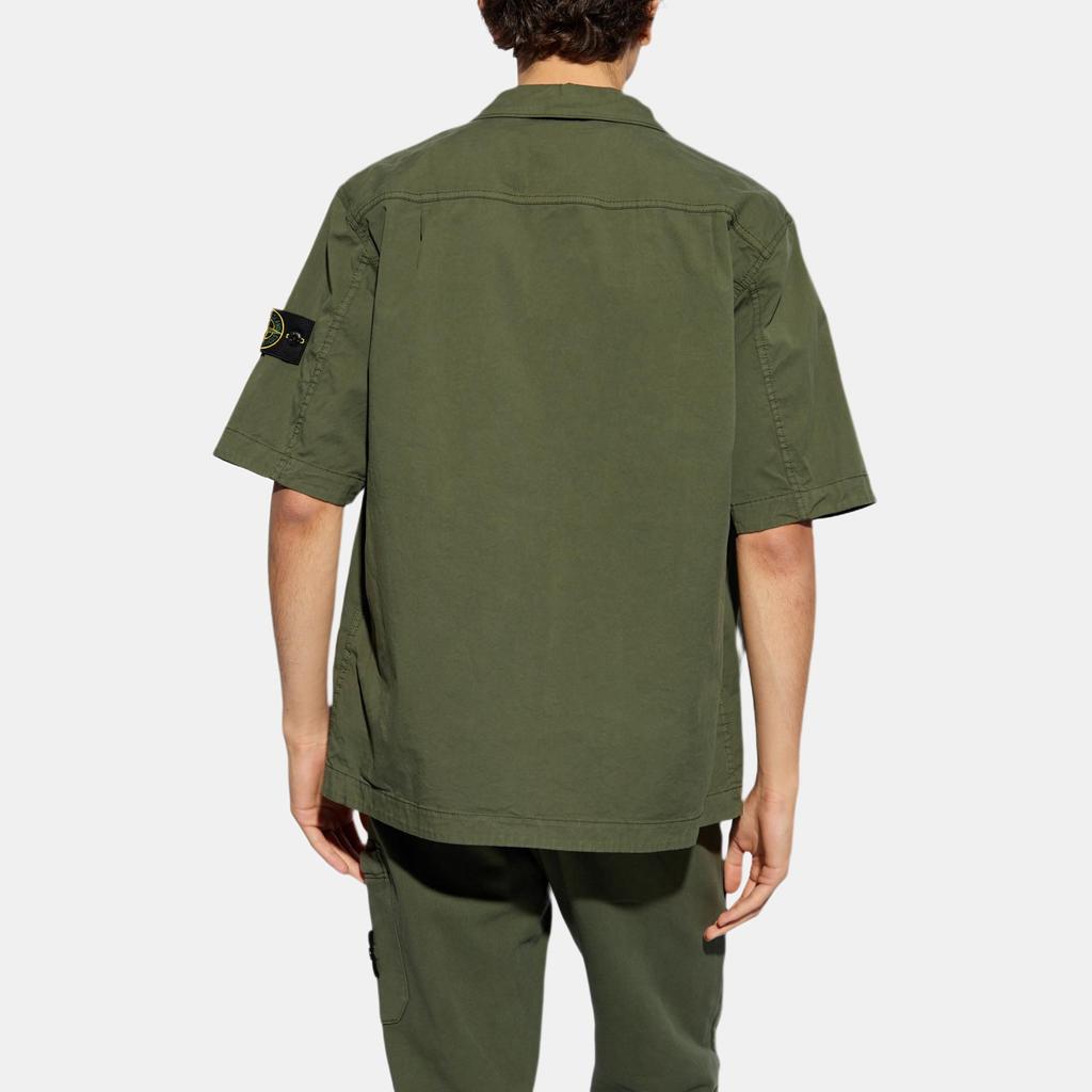 STONE ISLAND FW24 Пима Хлопок Минималистичная Повседневная Рубашка с Пуговицами Твил с Коротким Рукавом Мужские рубашки Мохово-Зеленый 811512410-V0059