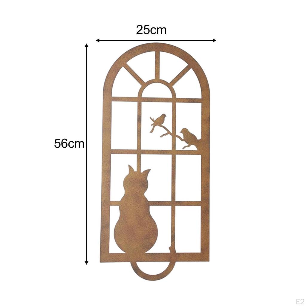 Cat Window Silhouette Metal Wall Decor Hanging Distressed Decoration Animal Statue for