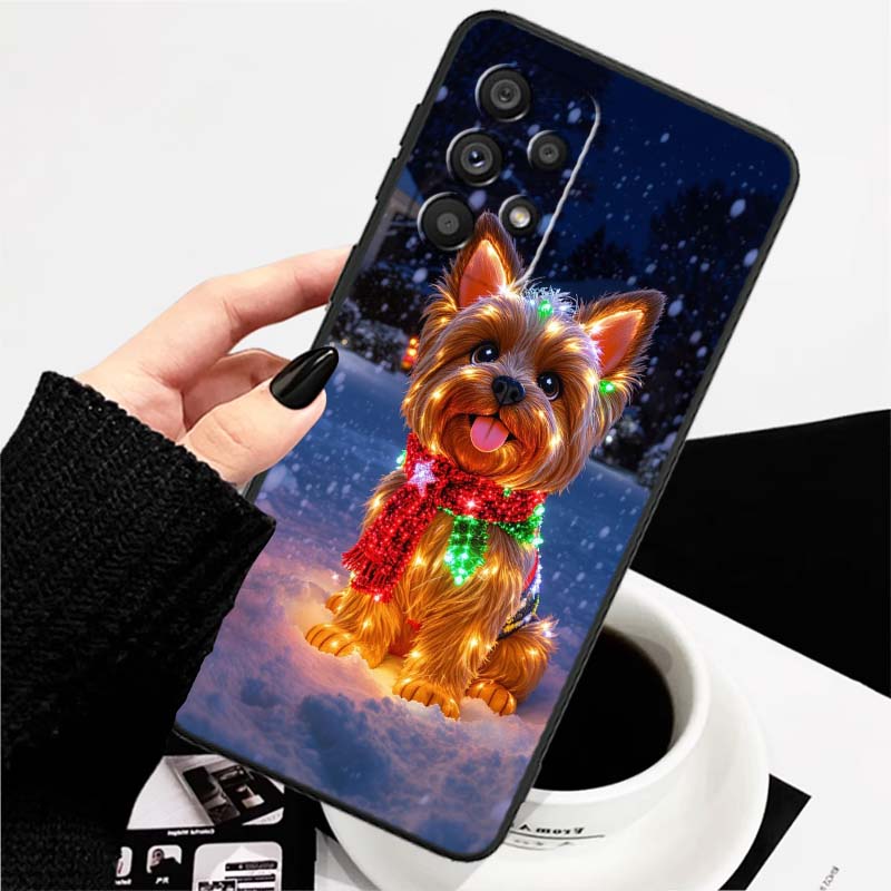 Рождественский мультяшный кот Арт Чехол для телефона Для Samsung A73 A72 A71 A55 A54 A53 A52 A51 A13 A22 A16 A15 A12 A14 A26 A07 5G Черный