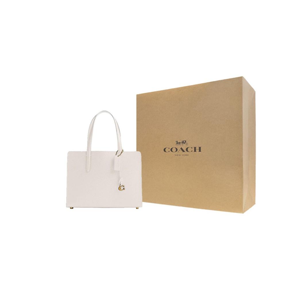 Coach Carter 28 Solid Color Logo Tag Pebble Leather Tote Bag Women tote White CJ806-B4HA