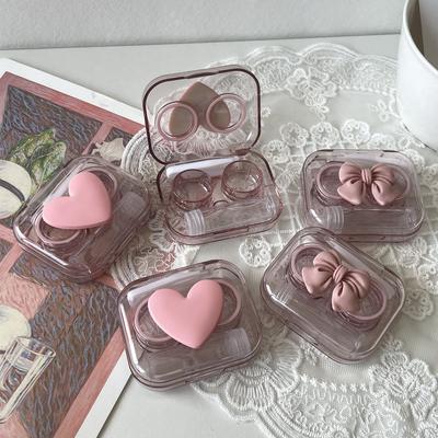 Футляры для контактных линз розовый прозрачный Love Bow Футляр для контактных линз для девочек портативный бьюти-бокс для хранения зрачков дорожный контейнер для ухода за глазами