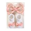3Pcs/Set Solid Cotton Baby Non-Slip Socks Mini Ribbon Bow Boutique Gold Lace Elastic Hair Bands 0-12M Princess Girls Headwear