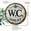 Vintage WC Toilet Sign. Round Aluminum Plaque with Floral Design for Farmhouse or Cafe.