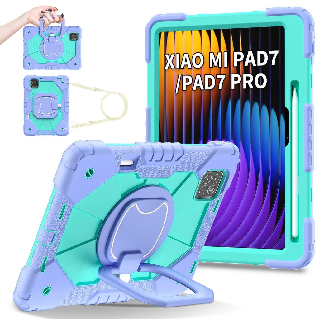 Для Xiaomi Pad 7 / Xiaomi Pad 7 Pro.360° вращающаяся рукоятка прочная защитная подставка TPU+PC 3в1 противоударный противоударный чехол для планшета и ПК