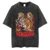 Hot Anime Demon Slayer Kokushibo Graphic Print Washed T Shirt Men Vintage Cotton Tshirts Manga Casual Tee Harajuku Male T-shirt
