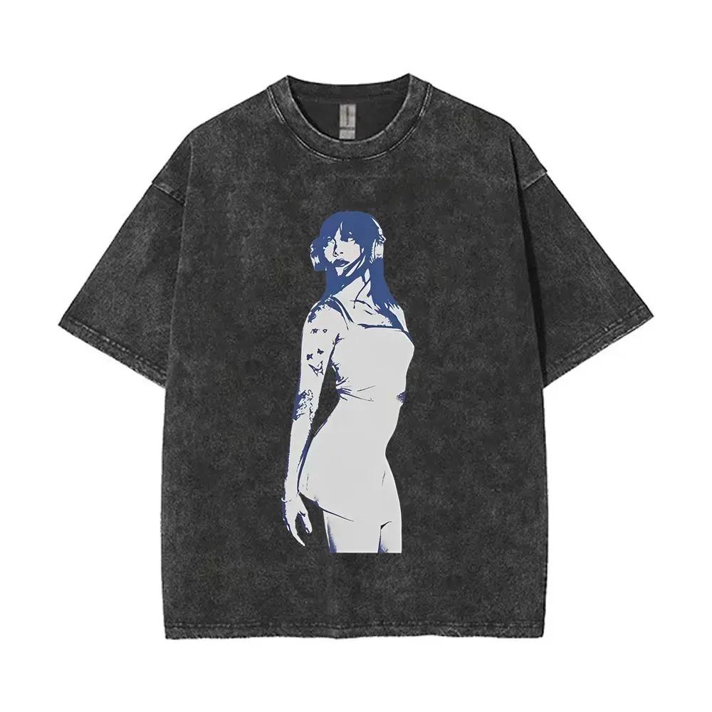 Aitana CUARTO AZUL Album Poster Print TShirt Men Women Vintage Washed Cotton Harajuku Style Summer New Tee Loose Oversized Tops