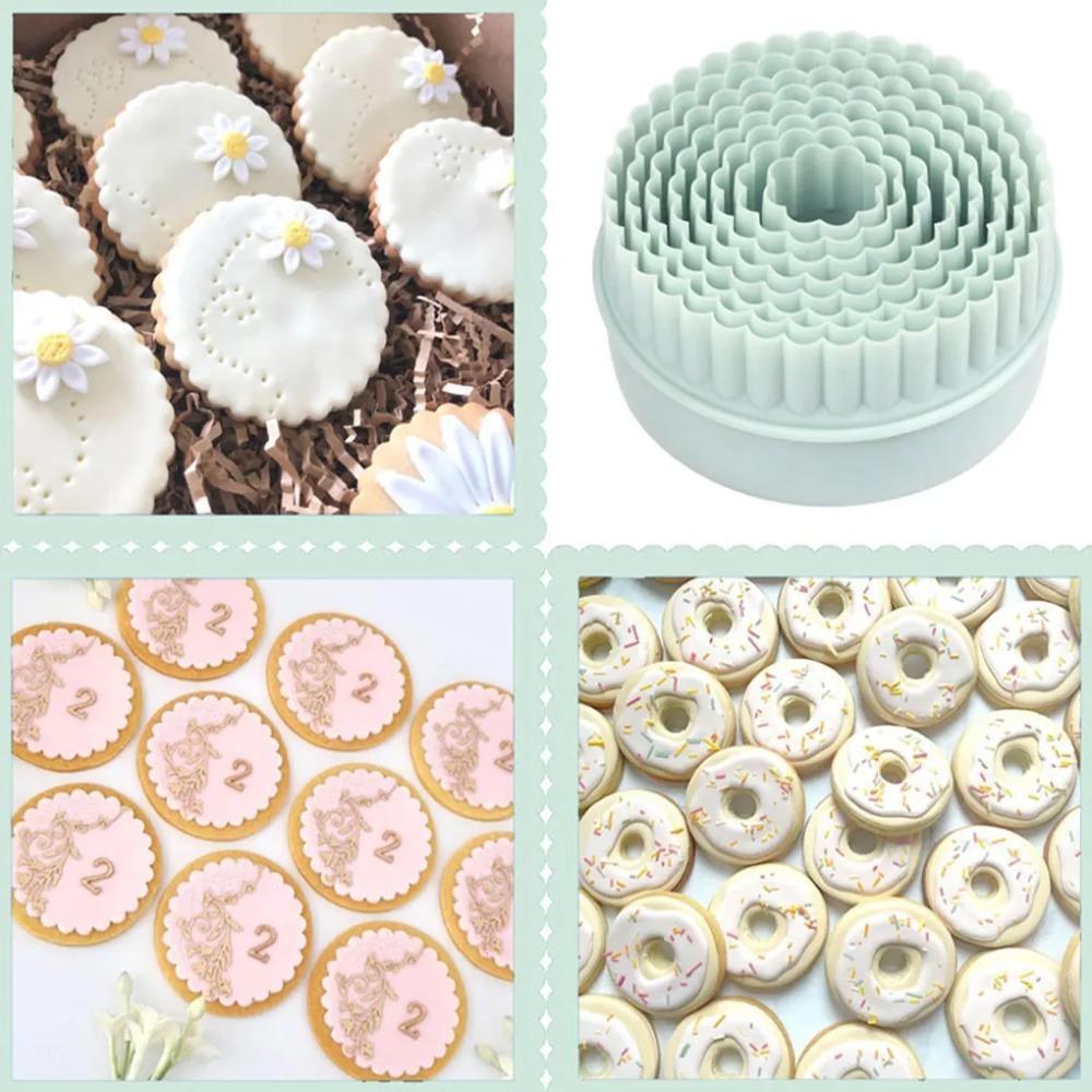 8pcs Plastic Round Cookie Cutters Wavy Pattern Cake Mould Dumpling Skin Cutter Dough