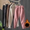 Thick and Casual Haren Pants with Added Velvet Long Pants with Corduroy, Autumn and Winter New Styles, Artistic Retro, Simple and Warm Pants for Women
