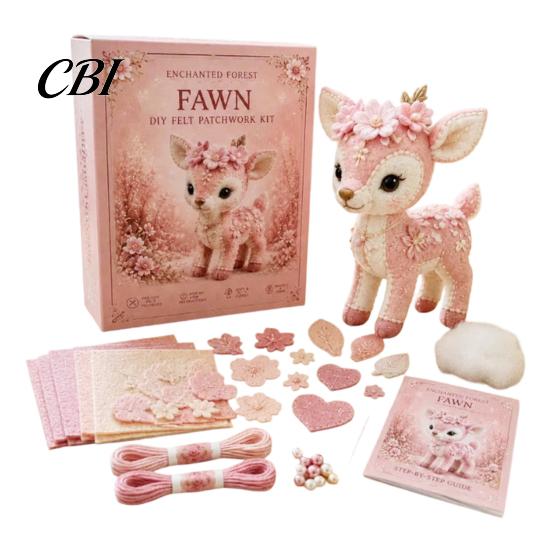 Handmade Gift Idea Pink Animals Patchwork Kit, DIY Felt Woodland Friends Sewing Project, 3D Cute Creative Hobby Kit Art Craft for Beginners Home Decor