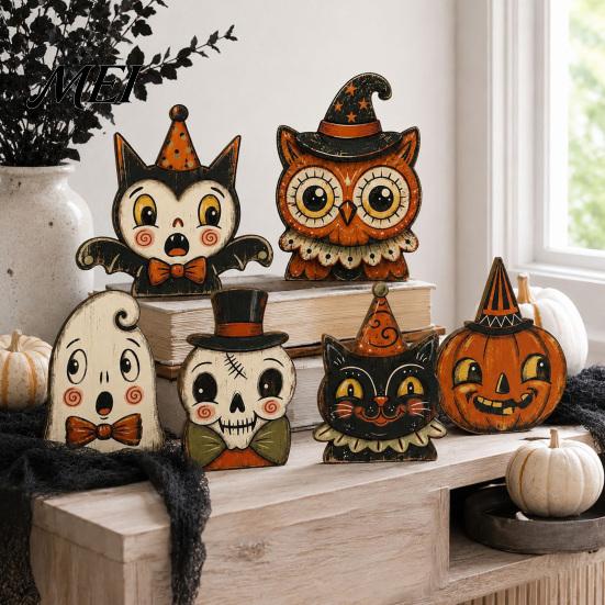 Halloween Gift for Friends Tiered Tray Decorations, Wooden Tabletop Ornaments, Vintage Centerpiece Retro Style Craft Decorations Home Kitchen