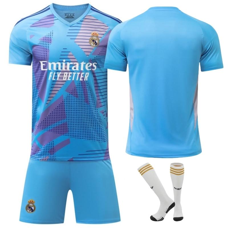 Спортивное оборудование для детей Real Madrid Синяя вратарская футбольная форма - Вратарская форма для молодежи - Дышащая спортивная одежда - Двухцветный дизайн