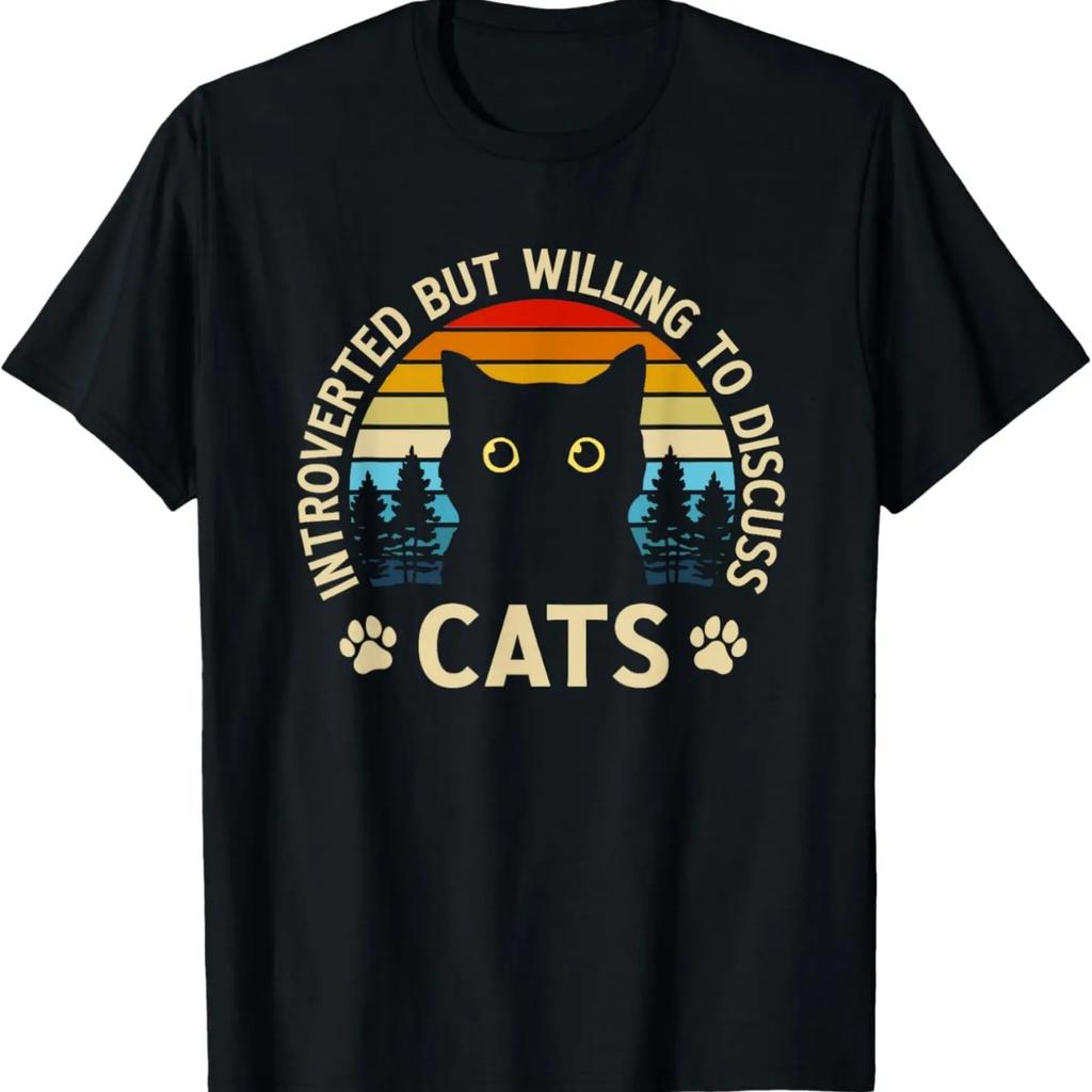 Introverted But Willing To Discuss Cats Funny Black Cat T-Shirt