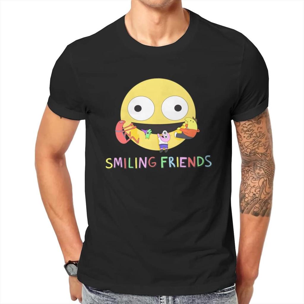 Smiling Friends Logo T Shirts Men's Cotton Cool T-Shirt Round Neck Sorcery Best Forever Tee Shirt Short Sleeve Tops