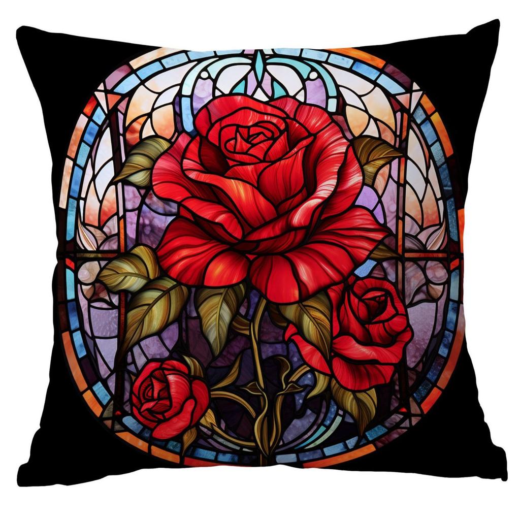 New Vintage Floral Pillowcase Creative Colored Glass Printed Home Sofa Car Cushion Pillowcase