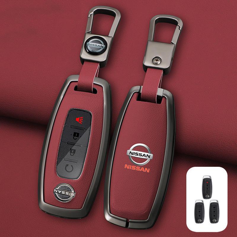 New Zinc Alloy +Leather Car Key Case Cover Shell Fob For Nissan Versa Maxima Rogue Armada Sentra Qashqai X-Trail 2/3/4/5Buttons