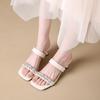 Fashion Banquet Fashion Flip-flops Women's Square Open Toe Crystal Flower Ribbon Non-slip Wear Stiletto Heels