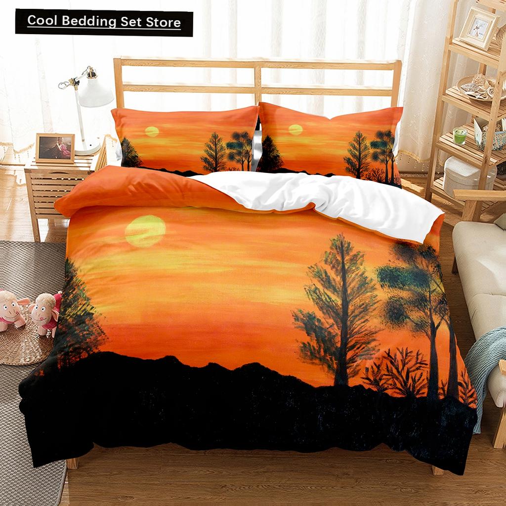Oil Painting Landscape King Queen Duvet Cover Eiffel Tower Bedding Set Natural Scenery Quilt Cover Polyester Comforter Cover