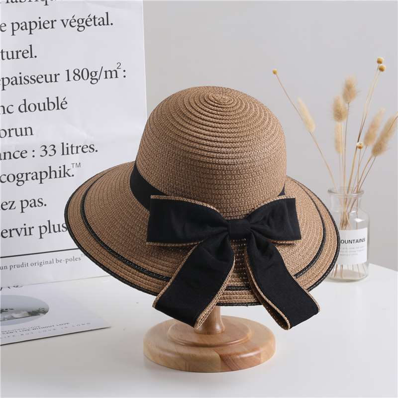 Summer Bowknot Decor Straw Hat Classic Simple Lightweight Sun Protection Hats Travel Seaside Outdoor for Women