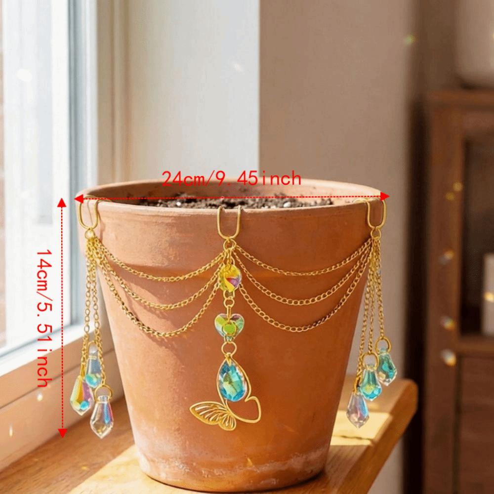 Reflective Flower Pot Crystal Sun Catcher Butterfly Design Hanging Pot Crystal Bonsai