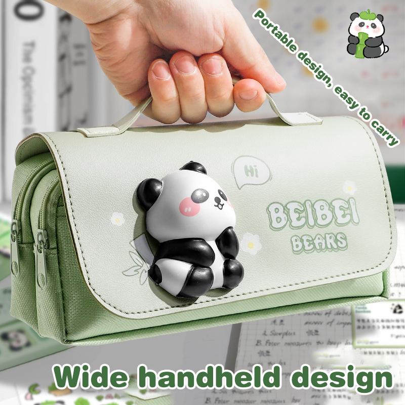 Cute Cartoon Capybara Panda Pen Bag Fashion 3-Layer Large Capacity Stationery Organizer Multifunctional Pen Box Children Gifts