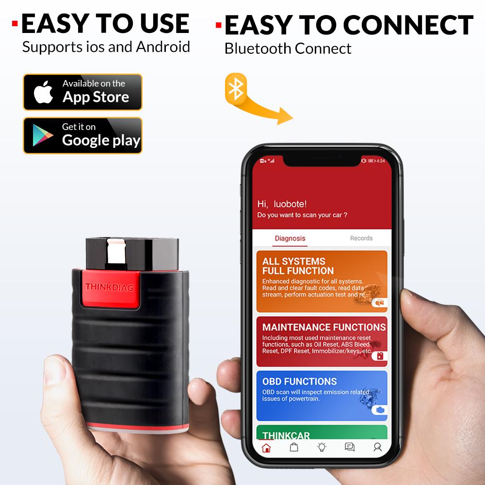 THINKCAR Thinkdiag HOT Version OBD2 Bluetooth ALL System 16 Reset Service 1 Year Free Car Diagnostic Tool Active Scan ECU Coding