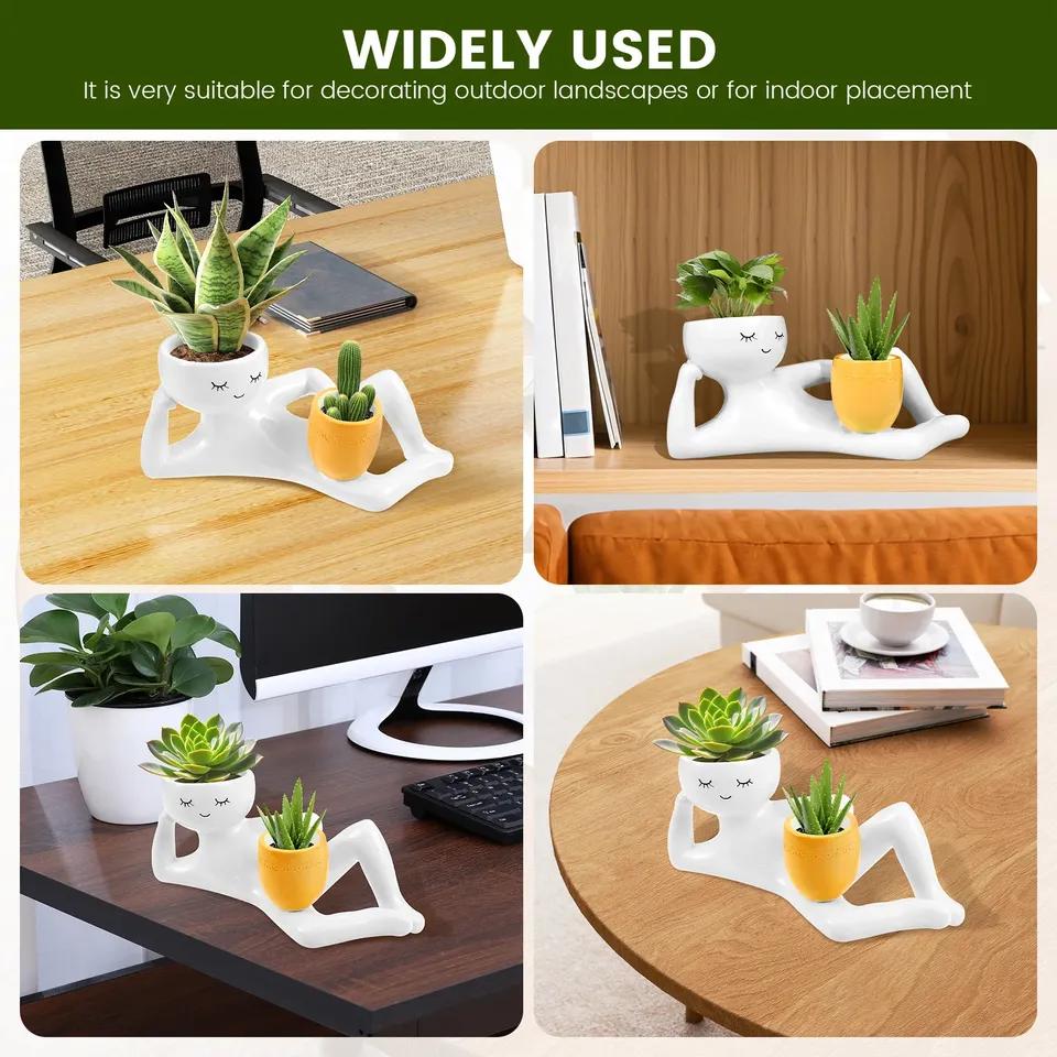 Lazy Guy Resin Funny Planter Pot with Drainage Holes Desktop Creative Crafts Ornaments Garden Greenery Vase Container