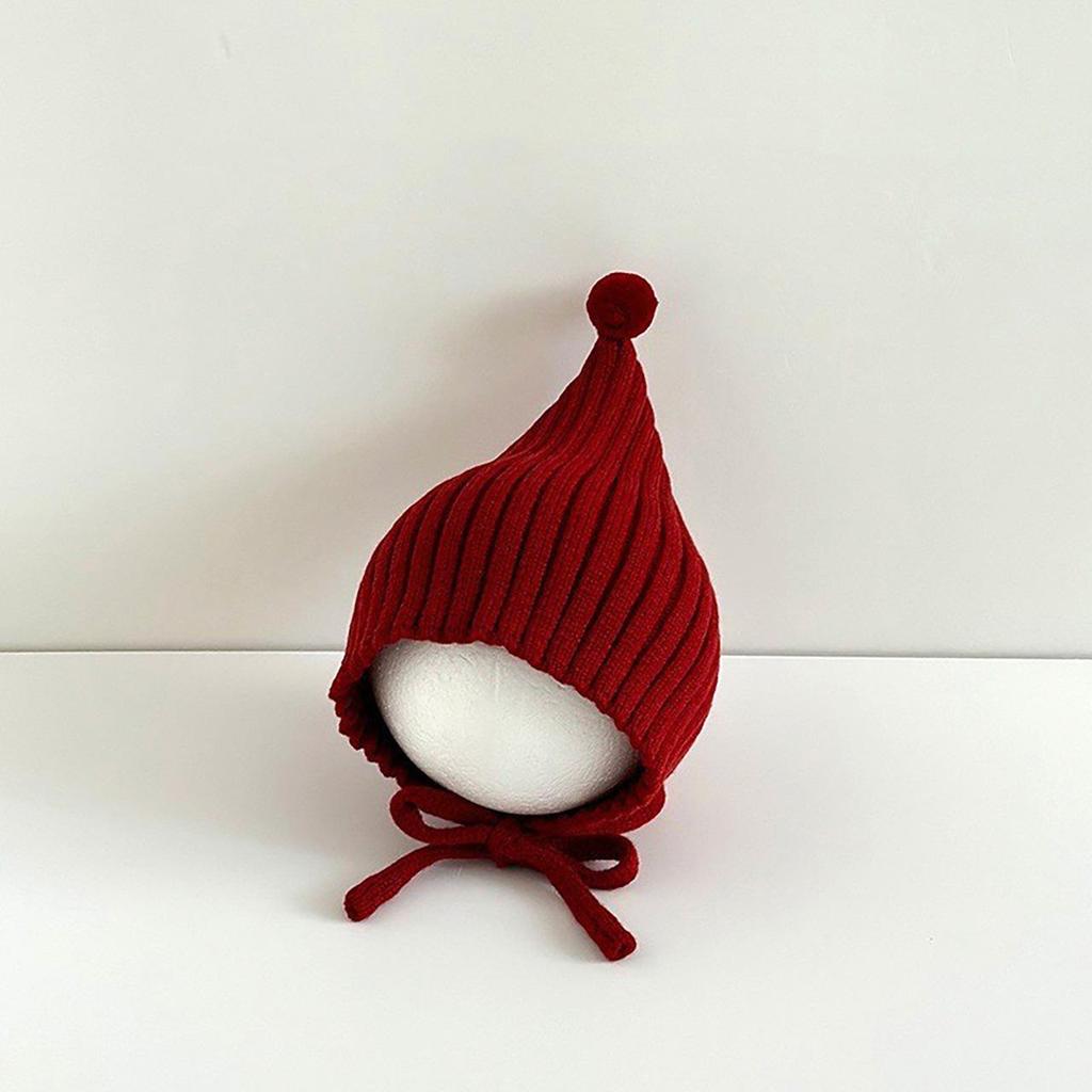Cute Baby Winter Ear Protection Cap Solid Color Pompom Knitted Lacing Hat Windproof Warm Infant Toddler Earmuffs Beanie