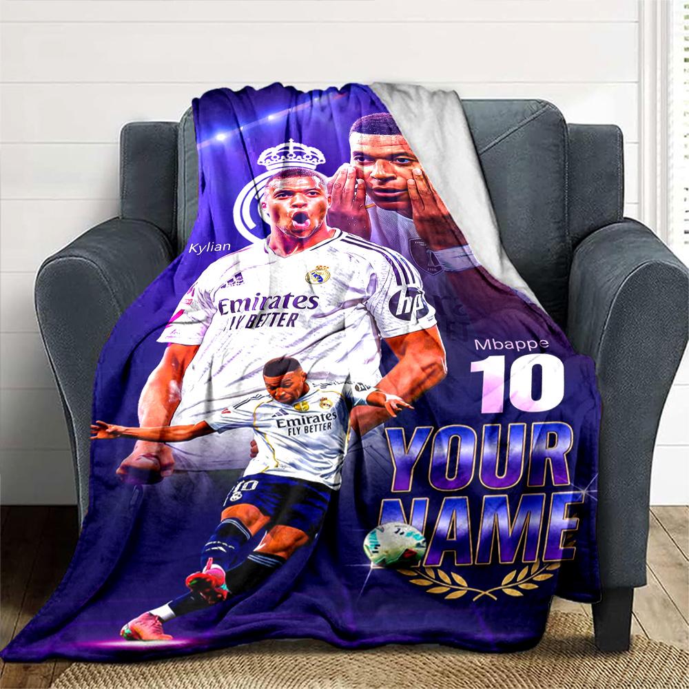 Mbappé Personalized Name Blanket Gift Customizable Blanket Soft Warm Cozy for Livingroom Chair Bed Sofa Four Seasons Multipurpose