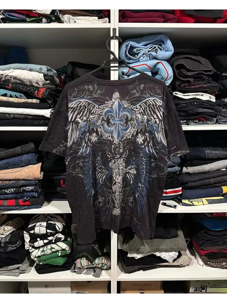 Уличный стиль женские топы с коротким рукавом лето ретро готический стиль высокий дизайн гербовый сбор Y2k панк стиль корейская мода