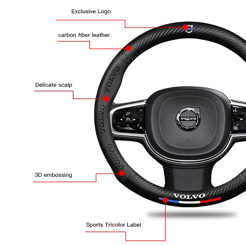 Volvo Steering Wheel Cover Carbon Fiber Leather Cover Car Accessories For Volvo Xc60 Xc90 V40 V60 S60 V50 V90 S80 C40 XC40 V70