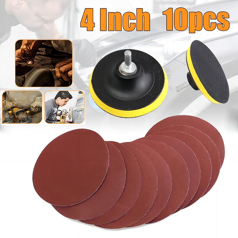 4 Inch Sanding Disc 100mm Hook & Loop Sand Paper 1000 Grit Backing Pad M10 M14 Drill Adaptor 12 PCS Set Polishing Abrasive Tools