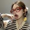 0 To -4.0 Black/Red Myopia Glasses Elliptical Frame Anti Blue Light Glasses Decorative Glasses Metal Hinges/More Sturdy