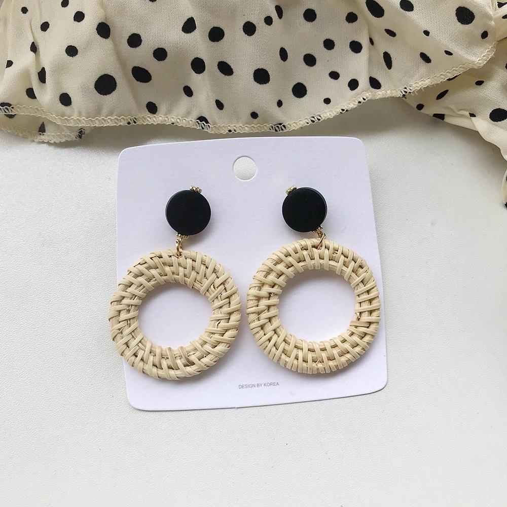 Серьги-подвески из соломы с геометрическим узором из ротанга и бриллиантами для женщин