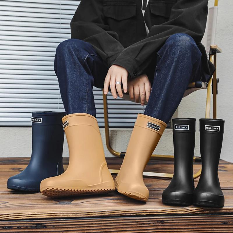 Fashion Men's Mid Calf Rain Boots Waterproof Rubber Shoes for Fishing Husband Galoshes Garden Work Kitchen Shoes Man Rainshoes Footwear