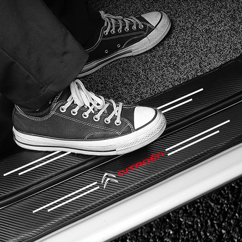 Carbon Fiber Car Door Sill Protective Stickers Films For Citroen C3 C4 C5 C1 C2 Berlingo Celysee Xsara Picasso Car Accessories ahq256