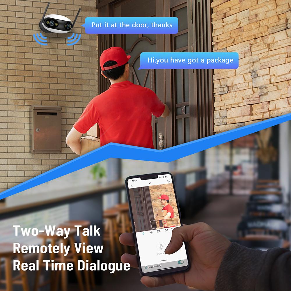 2024 Новая двойная линза, широкоугольная панорамная Wi-Fi POE IP-камера с углом обзора 180°, наружная камера наблюдения за человеком/автомобилем с автоматическим отслеживанием