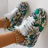 Women's Graffiti Printed Sports Shoes Fashionable Lace Up Low Cut Thick Soled Sports Shoes Casual Skateboarding Shoes