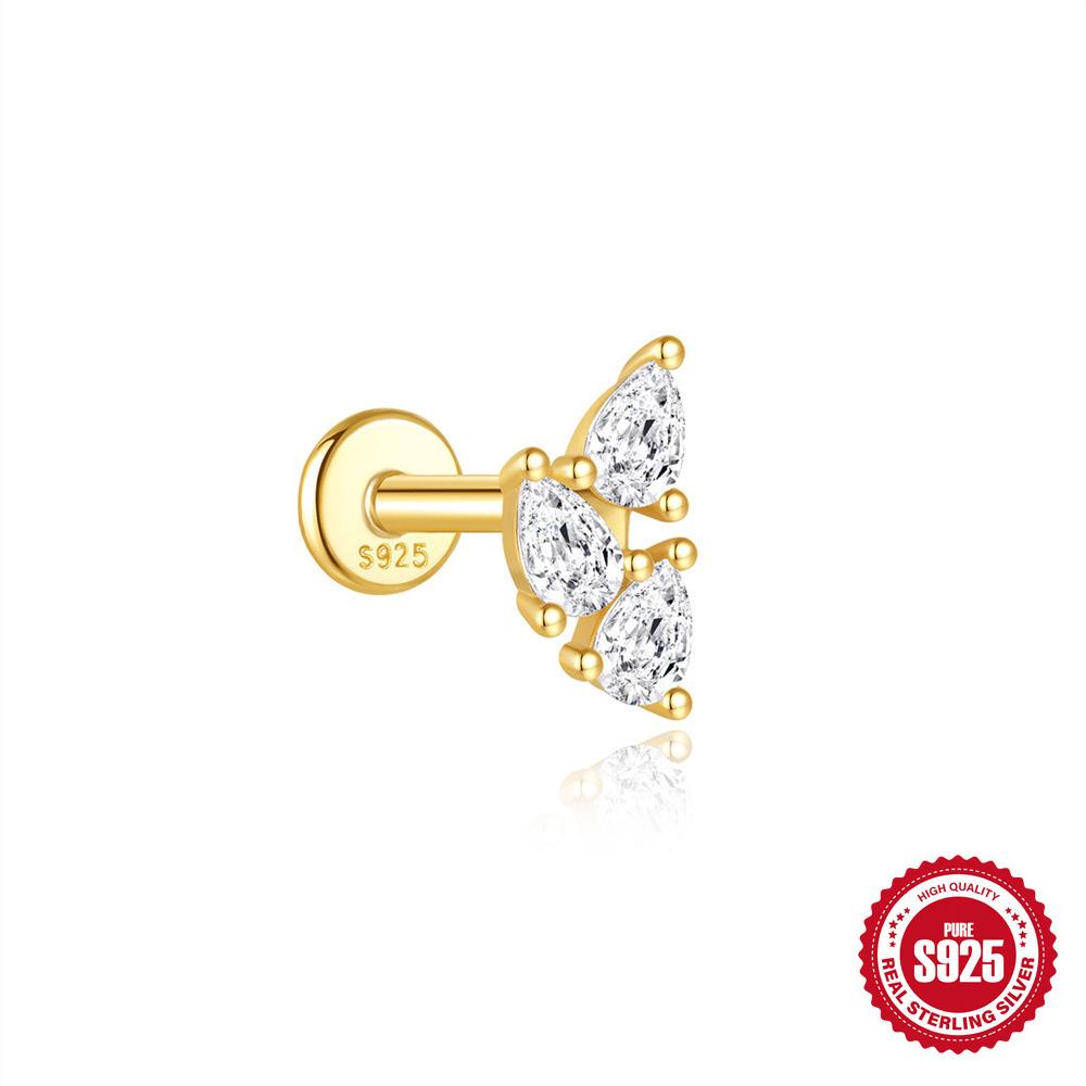 S925 Циркон 'Лошадиный глаз' с бахромой, плоская головка, спиральный пирсинг хряща, женские простые и универсальные базовые серьги-гвоздики и украшения для ушей