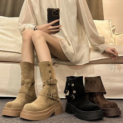 Модные женские осенне-зимние новые коричневые ботинки на толстой подошве, двусторонние, с внутренней платформой, маленькие и средние ботинки