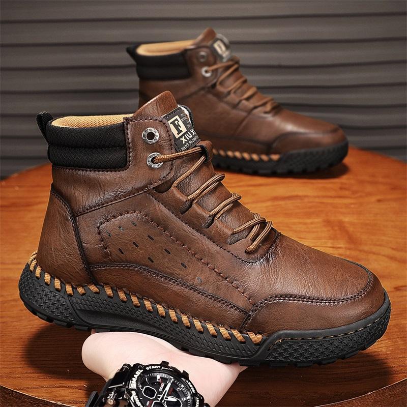 Men's Retro Leisure Shoes Autumn/ Winter Cow Split Leather Men Boots Comfortable Motorcycle Boots Winter Boots