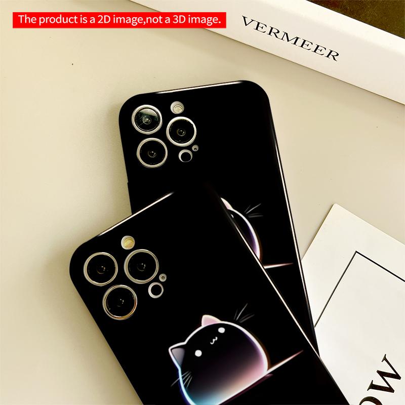 2DFlat Glowing Black Cat Phone Case All inclusive film hard iPhone case, compatible with iPhone 18 Pro Max 17 16 15 14 13 12 11