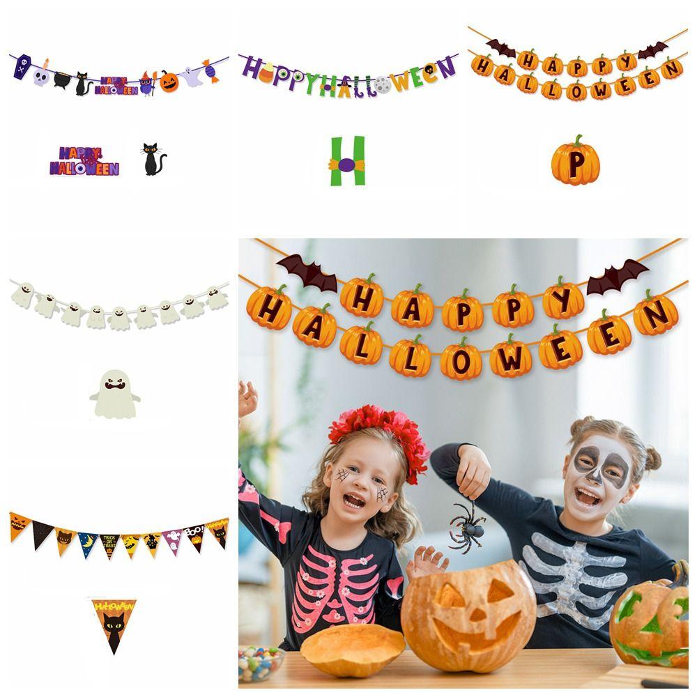 Bat Halloween Birthday Flags Ghost Ghost Decor Flag Creative Witch Pumpkin Pull Flags  Scene Layout