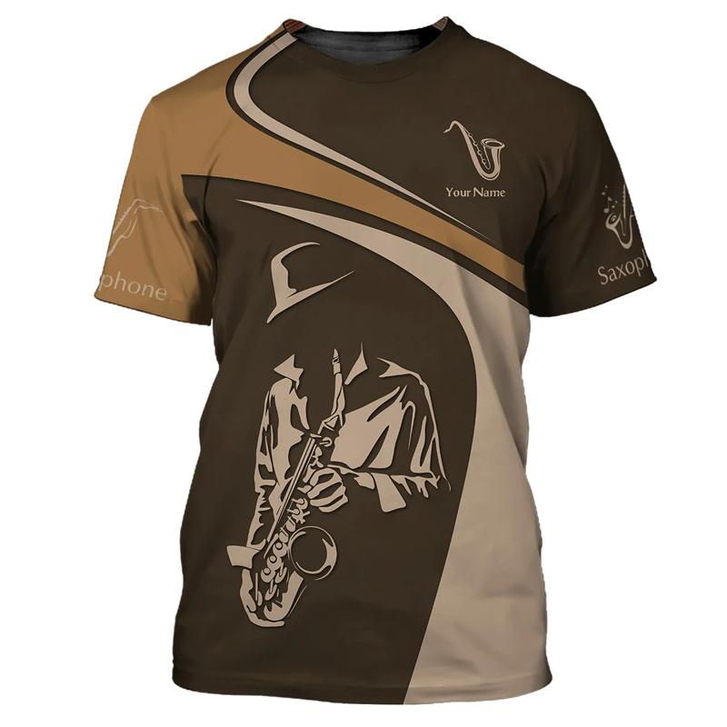 Футболка с принтом джаз-саксофона 3D для мужчин, музыкальные инструменты, короткие рукава, крутые футболки большого размера с круглым вырезом