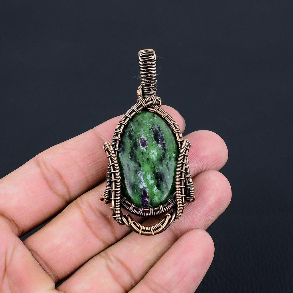 Ювелирные изделия ручной работы с рубиновым зоизитом и драгоценным камнем из чистой медной проволоки, обернутые подвеской