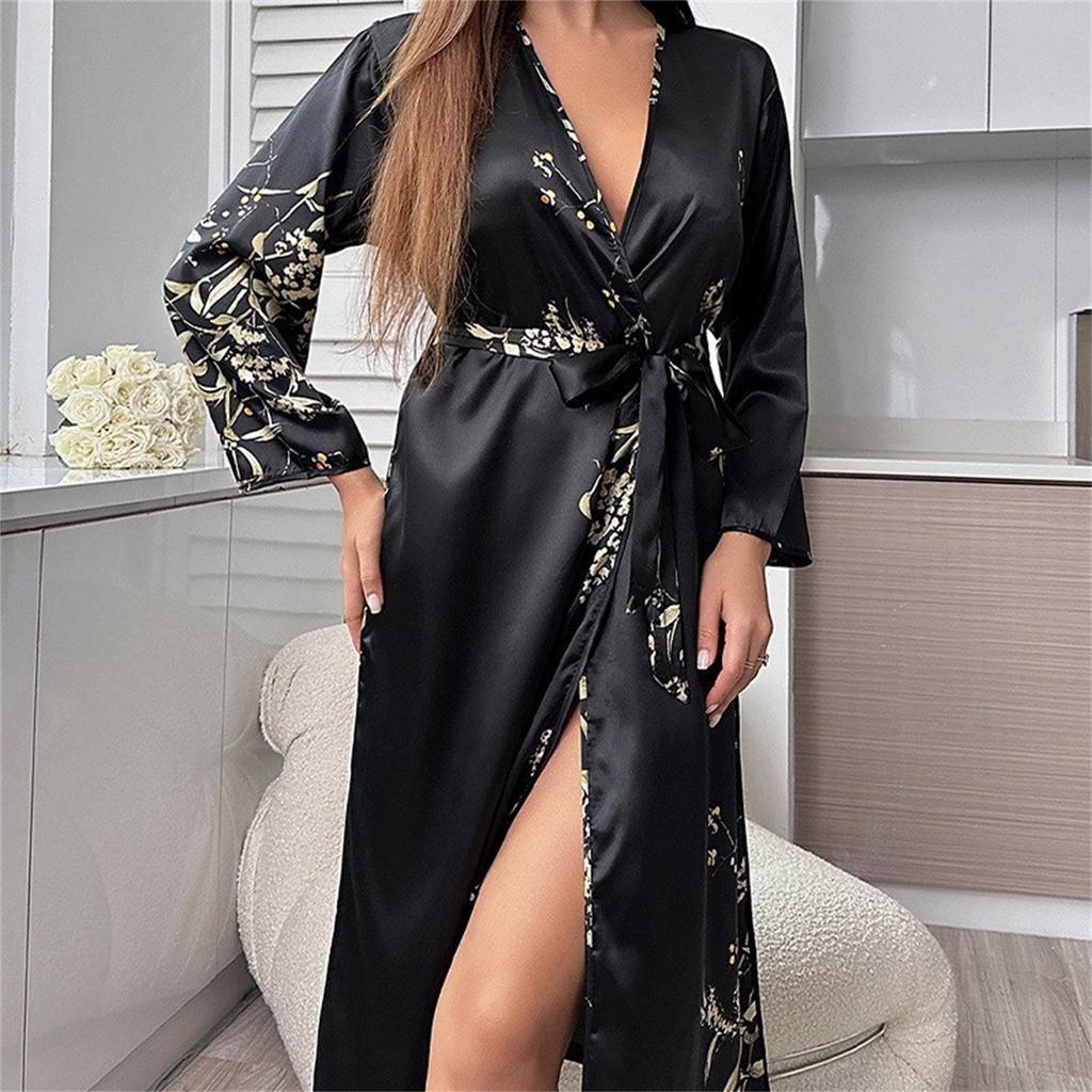 Women's Sexy Lace Tie-Front Robe With Adjustable Belt