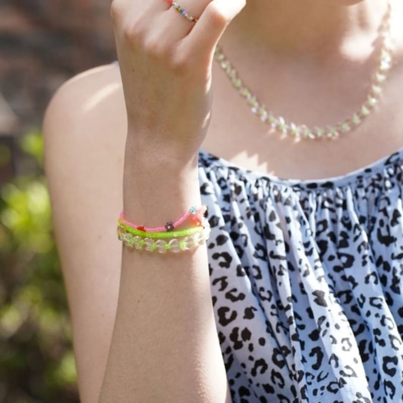 BONBEAU Bright cutting glassball beads mix Bracelet Transparent ball neon color beads smile charm bracelet