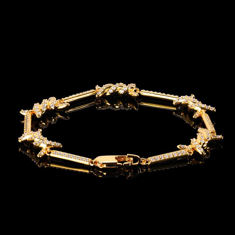 Hip Hop Miami Curb Bling Bling Bracelets Rhinestone Brass Crystal Cuban Thorn Bracelet Iced Out Women Fine Jewelry