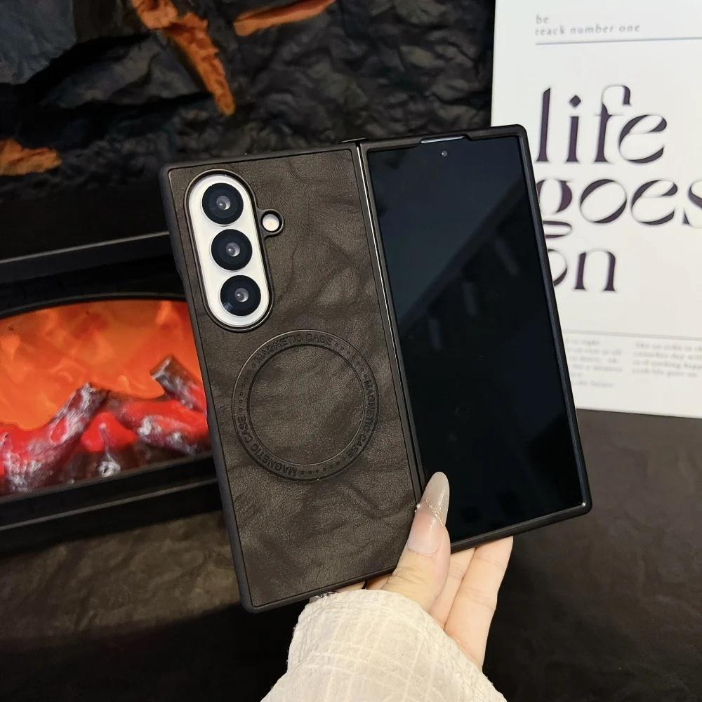 PU Leather Pattern Magnetic Phone Case for Samsung Galaxy Z Fold 7 6 3 4  ZFold7 fold6 Shockproof Cover