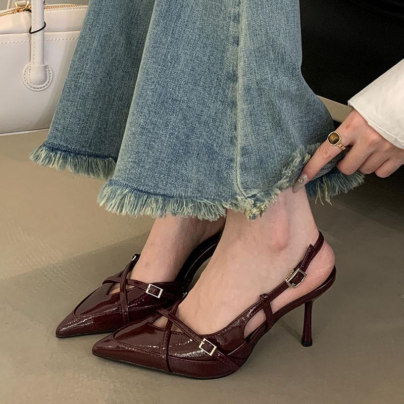 Мода Новинка 2025 Вечеринка Женские Туфли-лодочки на Тонком Каблуке Слингбэки Женская Платье Обувь Мода Острый Носок Элегантные Женские Туфли на Высоком Каблуке